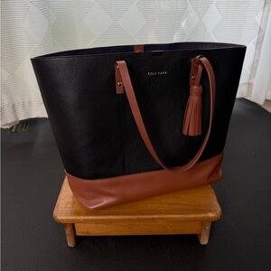 Cole Haan Black Brown Leather Work Tote Laptop Bag Shoulder Carryall